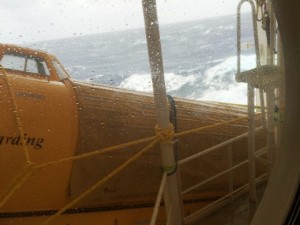 The rogue wave lifted one lifeboat off the davits and drove it into the deck head above.