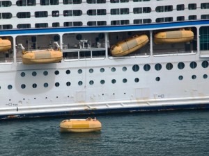 The aft two lifeboats on the port side of Explorer were damaged by the rogue wave.
