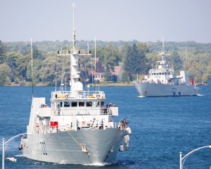 HMCShips KINGSTON and GOOSE BAY in the St. LAwrence River on 27 June 2016.