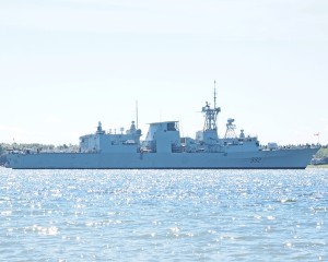 HMCS VILLE DE QUEBEC anchored in the St. Lawrence River on 12 September 2016.