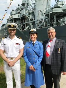 I was honoured to attend the Ceremony at HMCS HAIDA and meet with friends, Sean Livingston and Pascale Guindon from Parks Canada wearing a reproduction of a WRCNS uniform. Roger Litwiller Collection, courtesy Roger Litwiller. (IMG_0404) 