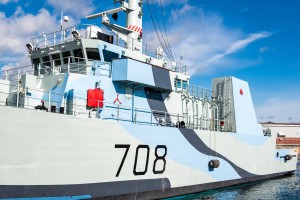 HMCS MONCTON retains her red Maple Leaf as an ongoing tribute by all RCN ships to Canada's past sailors. RCN Photo.