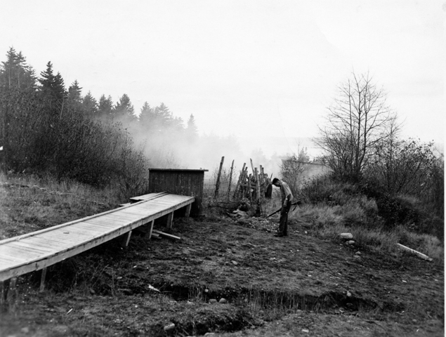 The barbed wire obstacle on the Assault (Obstacle) Course at HMCS CORNWALLIS in October 1956.

Roger Litwiller Collection, courtesy Bill Daniels. (RTL-BD006)