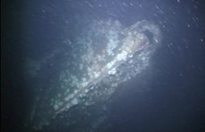 The bow of HMCS TRENTONIAN is clearly identifiable as the wreck of the corvette rests at the bottom of the English Channel near Falmouth. Once a scene of tragedy and death, it now harbours many species of marine life.