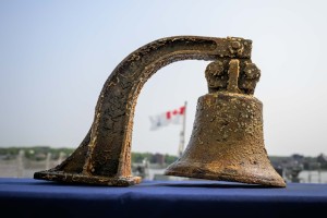 The bell from HMCS TRENTONIAN on board the frigate HMCS MONTREAL in Halifax. Photo courtesy of the Naval Museum of Halifax.