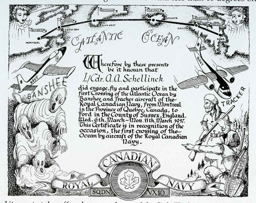 Certificate presented to all aircrew from VX10 that participated in the Trans-Atlantic Flight. Courtesy Banshees of the Royal Canadian Navy.